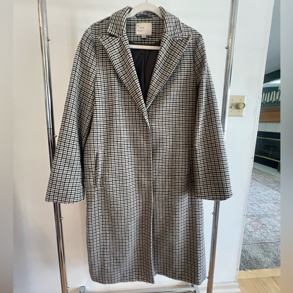 a new day Black and White Plaid Trench Coat